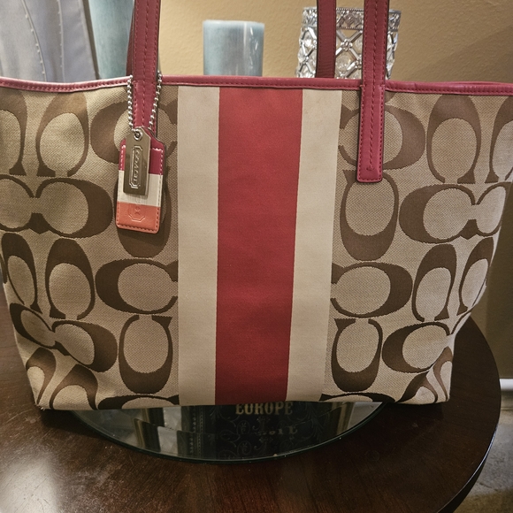 COACH Signature Canvas Tote Bag - Brown and Pink - Picture 4 of 12